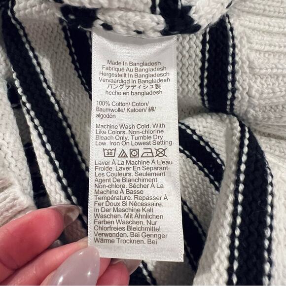 J.CREW Cotton Turtleneck Sweater in Stripe Ivory White & Black Oversized XS NEW - Picture 13 of 14